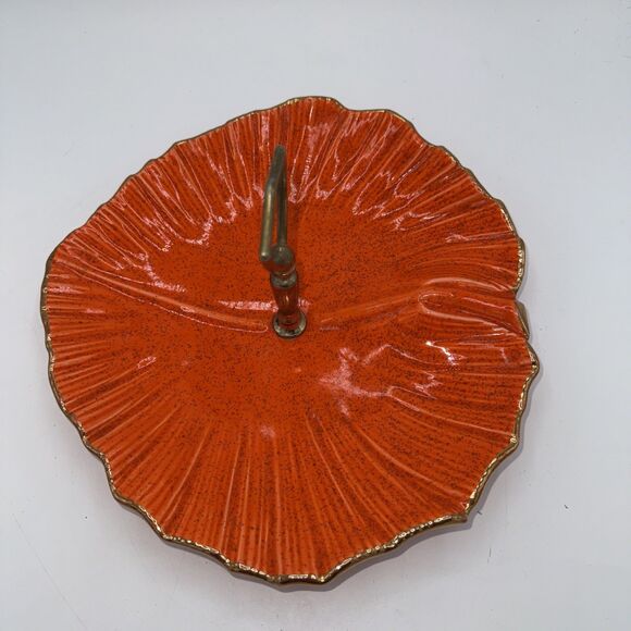 Vintage California Pottery USA Orange/Gold Handled Serving Dish/Tray Tidbits 10” - Picture 7 of 14